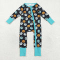 LR2465  Pumpkin Print Baby Boys Halloween Zipper Sleeper Romper
