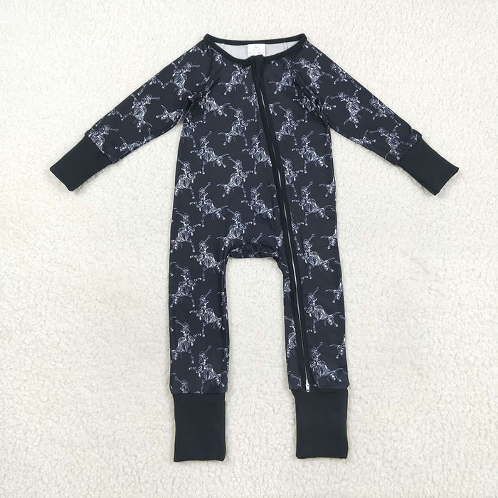LR2466  Skull Black Print Baby Boys Halloween Zipper Sleeper Romper