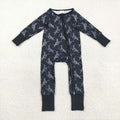 LR2466  Skull Black Print Baby Boys Halloween Zipper Sleeper Romper