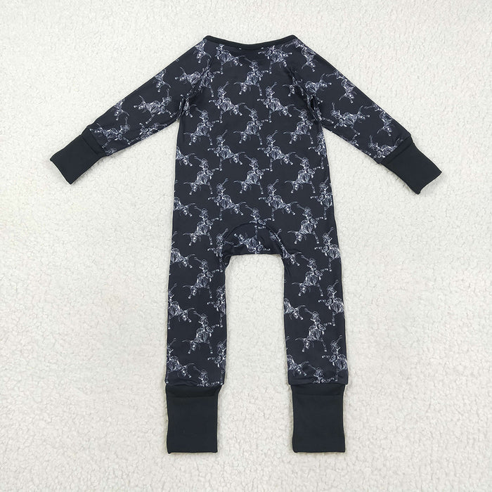 LR2466  Skull Black Print Baby Boys Halloween Zipper Sleeper Romper
