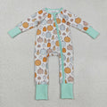 LR2565 Pumpkin Print Baby Boys Fall Zipper Sleeper Romper