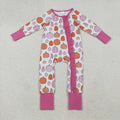 LR2566 Pumpkin Pink Print Baby Girls Fall Zipper Sleeper Romper