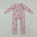 LR2594 Pie Bows Print Baby Girls Thanksgiving Zipper Sleeper Romper