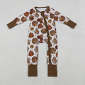 LR2690 Turkey Pumpkin Pie Print Baby Girls Thanksgiving Zipper Sleeper Romper