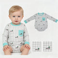 LR3000 Duck Embroidery Pocket Checkered Print Baby Boys Long Sleeve Romper
