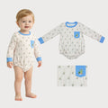 LR3002 Duck Cattail Embroidery Pocket Checkered Print Baby Boys Long Sleeve Romper