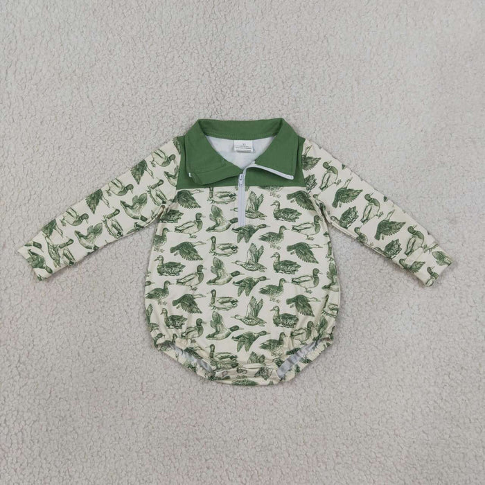 LR3050 Green Duck Baby Boys Sweatshirt Zipper Romper