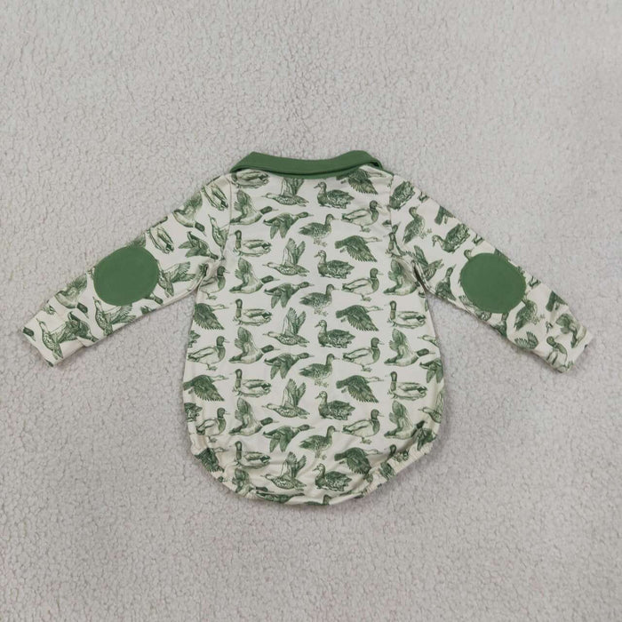 LR3050 Green Duck Baby Boys Sweatshirt Zipper Romper