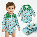 LR3055 Duck Green Baby Boys Sweatshirt Long Sleeve Zipper Romper