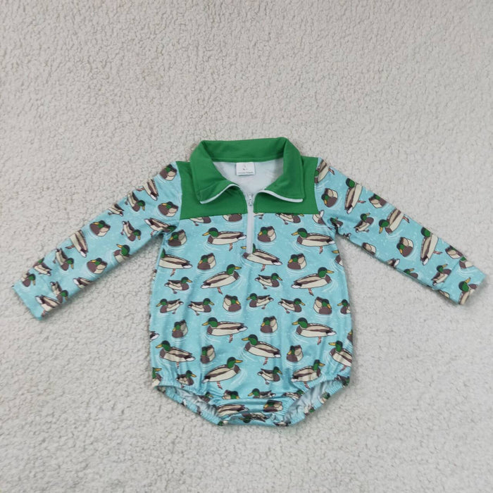 LR3055 Duck Green Baby Boys Sweatshirt Long Sleeve Zipper Romper