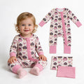LR3061 Pumpkin Bows Leopard Pink Baby Girls Fall Ruffle Zipper Sleeper Romper