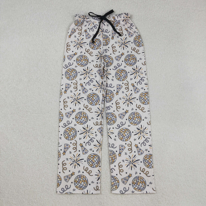 Mama and Me Fireworks Stars Button Ruffle Pants Happy New Year Pajamas Sets Pants With Belt