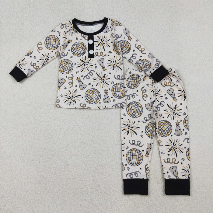 Mama and Me Fireworks Stars Button Ruffle Pants Happy New Year Pajamas Sets Pants With Belt