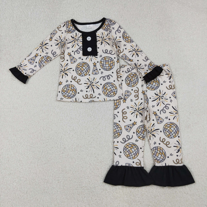 Mama and Me Fireworks Stars Button Ruffle Pants Happy New Year Pajamas Sets Pants With Belt
