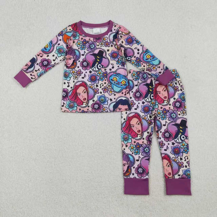 Mama and Me Girls Cartoon Demon Hunter Pant Pajamas Sets Ruffle Knee Length Dress Zip Rompers