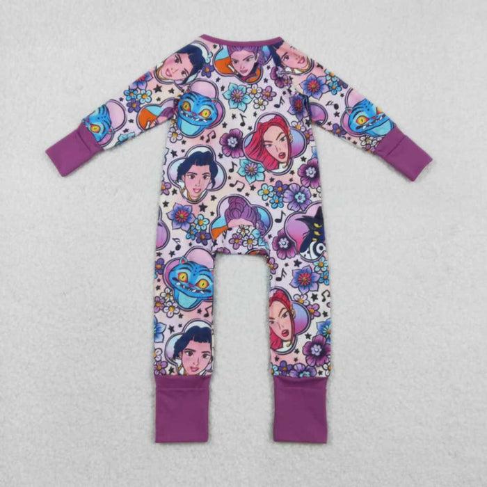Mama and Me Girls Cartoon Demon Hunter Pant Pajamas Sets Ruffle Knee Length Dress Zip Rompers