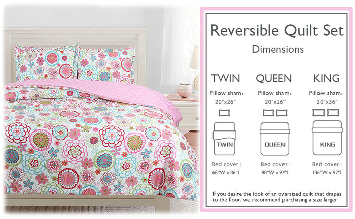 Mariah Floral Pink Polka Dot Reversible Comforter Set with Decor Pillows
