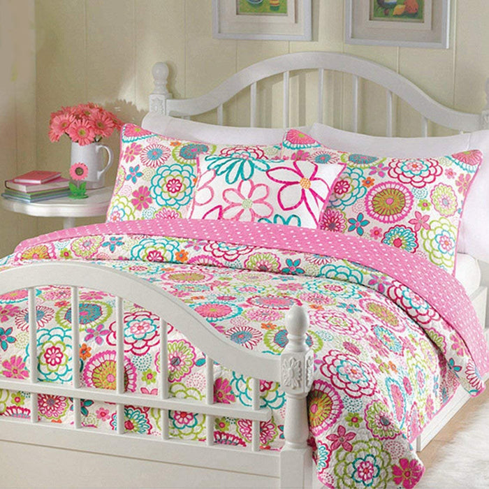 Mariah Pink Floral Dot Ruffle Square Decor Throw Pillow