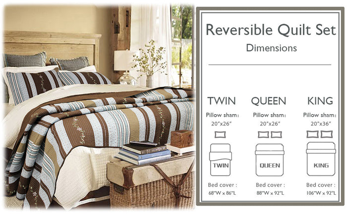 Mary Ann - Cotton - 3-piece Reversible Quilt Bedding Set