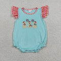 Matching Sibling 4th of July Embroidery Outfits - Patriotic Puppy Plaid Print Boy & Girl Clothes