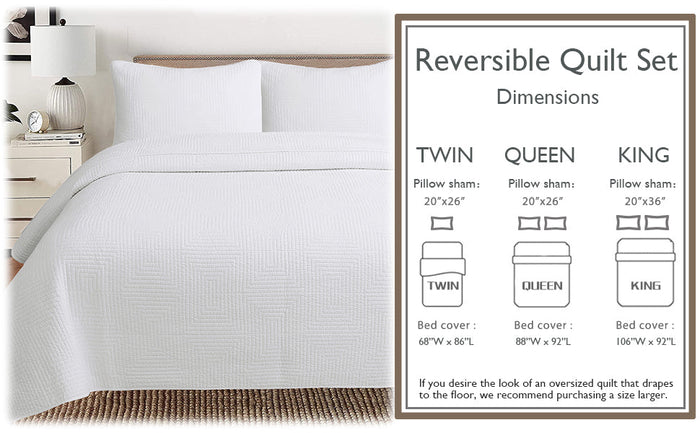 Maze White Cotton Reversible Quilt Bedding Set