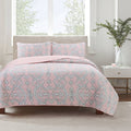 Millennial Pink Floral Majesty Medallion Queen 3-Piece Reversible Quilt Bedding Set