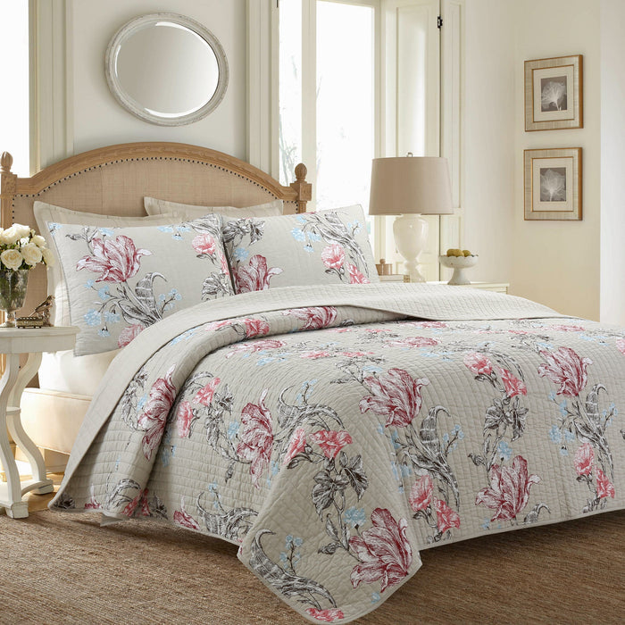 Modern Blooming Floral 3-Piece Reversible Quilt Bedding Set