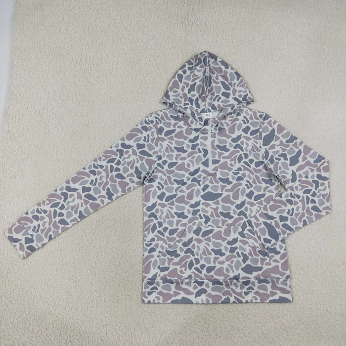 Mommy and Me Baby Girls Grey Camo Long Sleeve Zipper Hoodie Top with Pocket