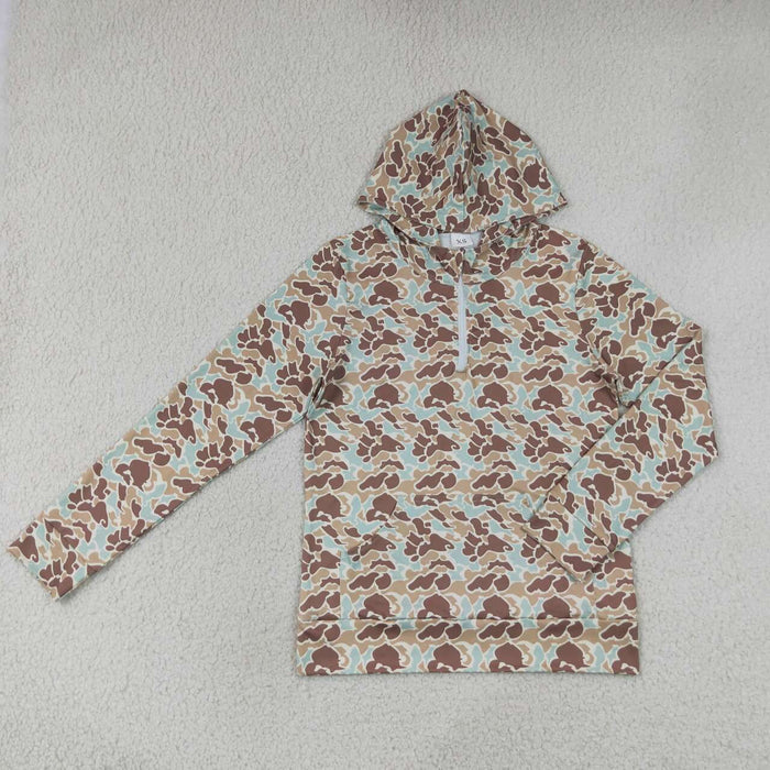 Mommy and Me Khaki Camo Long Sleeve Zipper Hoodie Top With Pocket