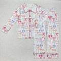Mommy and Me  Pink Blue Bow Buttons Top Pants Pajama Set