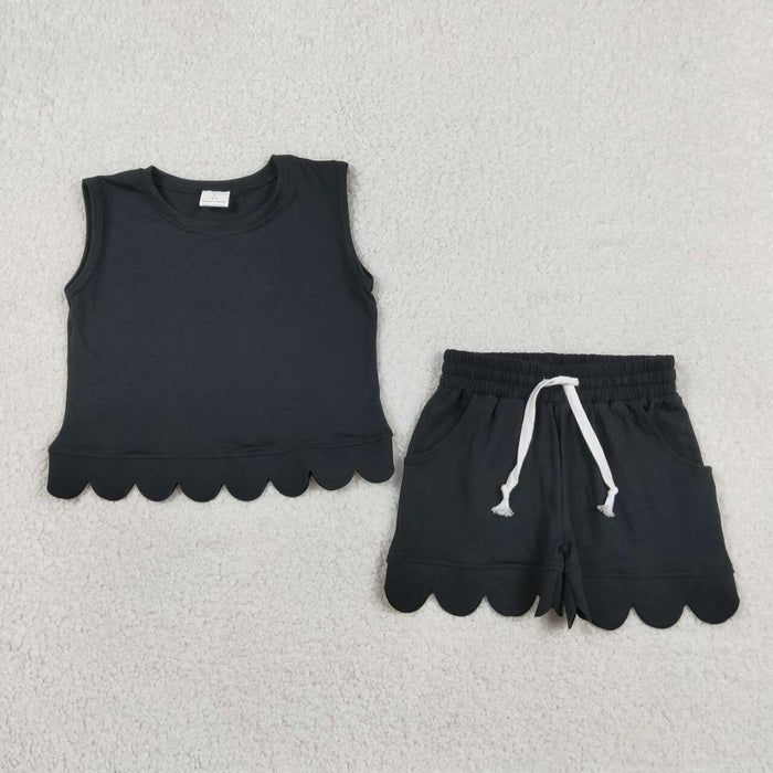 Mommy and Me Solid Color Cotton Scallop Set - Sleeveless Top & Shorts Outfit