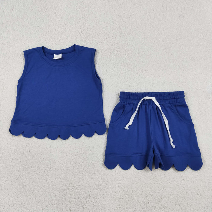Mommy and Me Solid Color Cotton Scallop Set - Sleeveless Top & Shorts Outfit