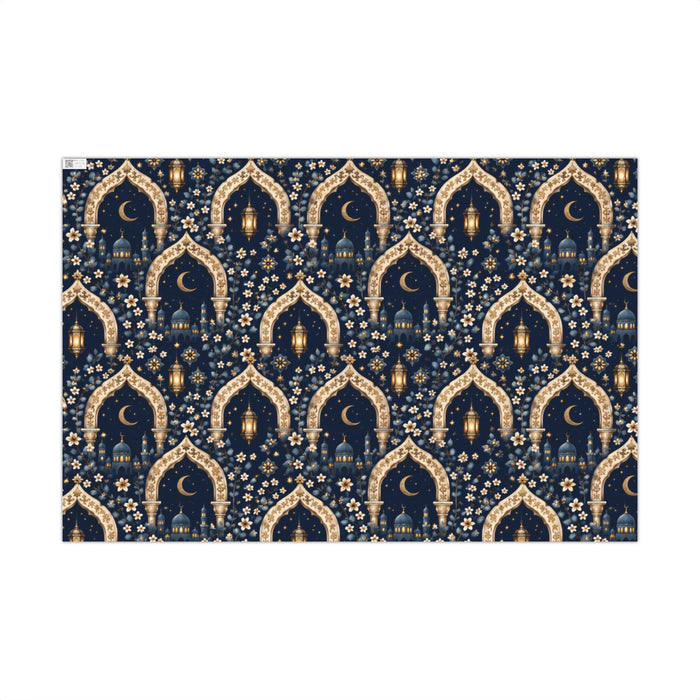 Moon & Lantern Gift Wrap Paper — Navy Islamic Eid Ramadan Wrapping Sheets