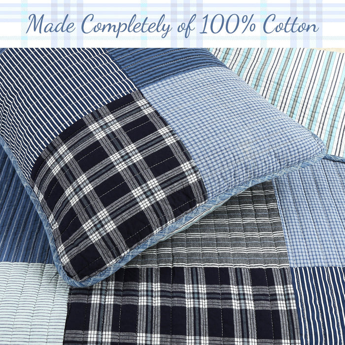 Navy Klein Tartan Patchwork - Cotton Reversible Quilt Bedding Set