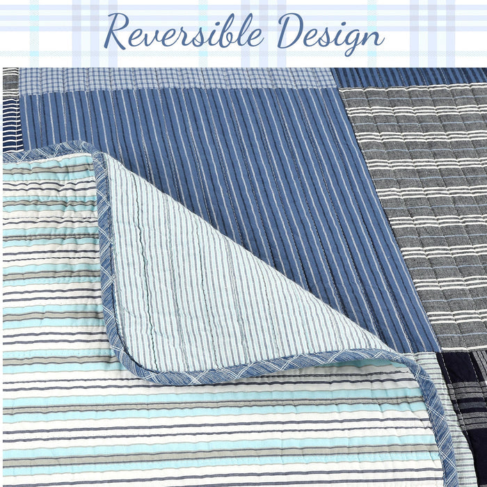 Navy Klein Tartan Patchwork - Cotton Reversible Quilt Bedding Set