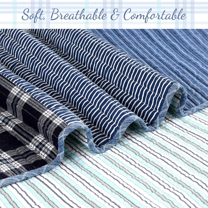 Navy Klein Tartan Patchwork - Cotton Reversible Quilt Bedding Set