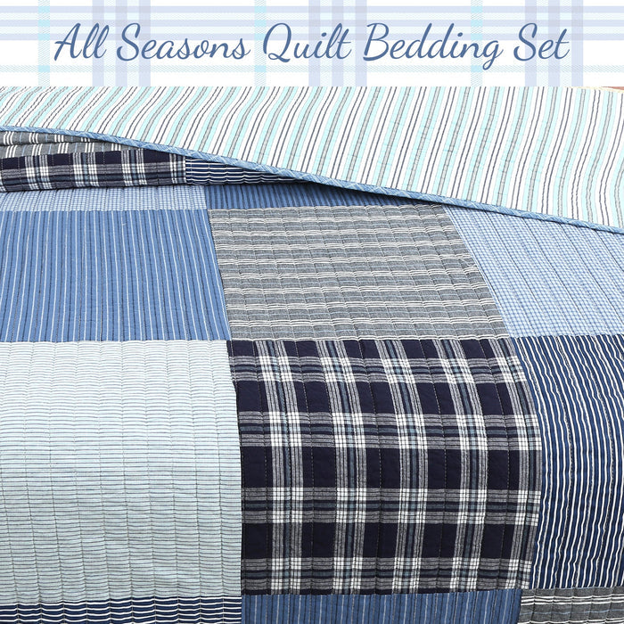 Navy Klein Tartan Patchwork - Cotton Reversible Quilt Bedding Set
