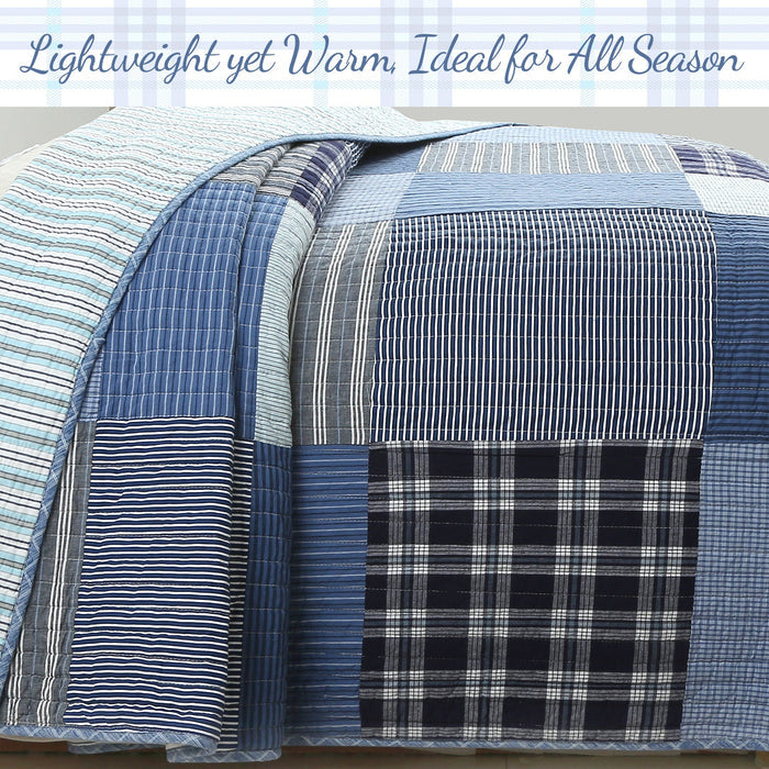 Navy Klein Tartan Patchwork - Cotton Reversible Quilt Bedding Set