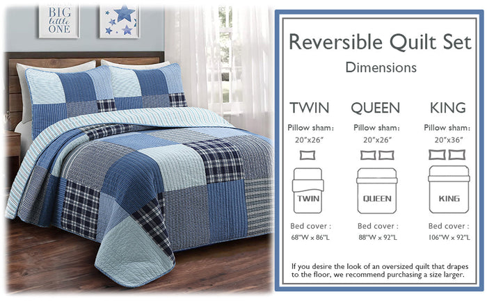 Navy Klein Tartan Patchwork - Cotton Reversible Quilt Bedding Set