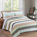 Nesco Striped Purple Green Brown Cotton 3-Piece Reversible Quilt Bedding Set