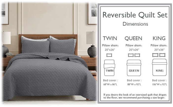 Ogee Classic Solid Chic Gray 3 Piece Cotton Quilt Bedding Set