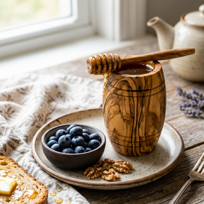 Olive Wood Honey Pot w/Honey Dipper