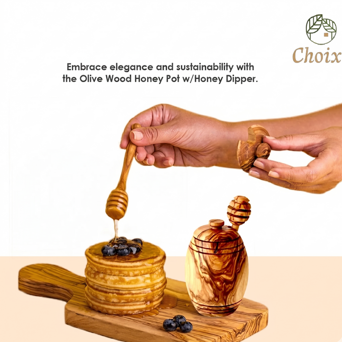 Olive Wood Honey Pot w/Honey Dipper