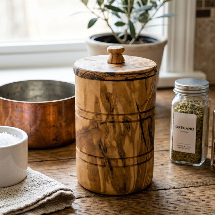 Olive Wood Spice Jar Salt Keeper w/Lid 8oz.