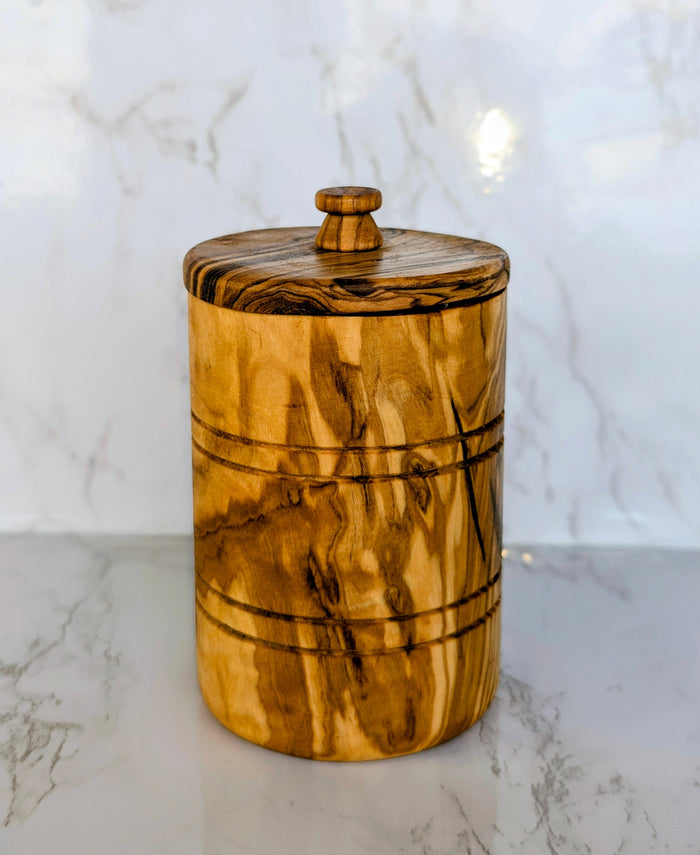 Olive Wood Spice Jar Salt Keeper w/Lid 8oz.