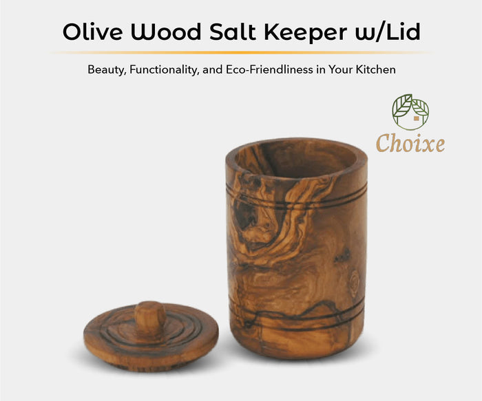 Olive Wood Spice Jar Salt Keeper w/Lid 8oz.