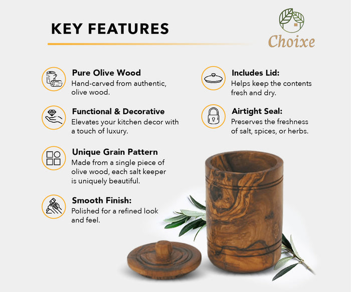 Olive Wood Spice Jar Salt Keeper w/Lid 8oz.