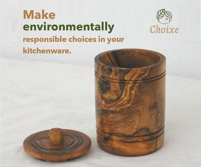 Olive Wood Spice Jar Salt Keeper w/Lid 8oz.