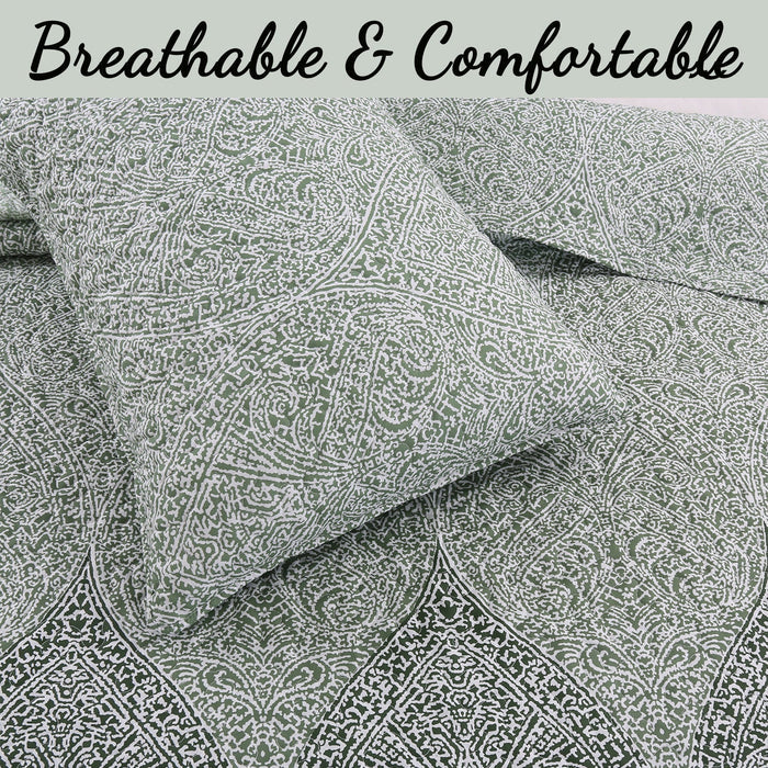 Ombre Leaf Sage Forest Green Medallion 3- Piece Reversible Quilt Bedding Set