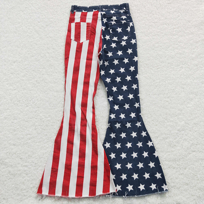 P0119 Women's Patriotic Star & Stripe Denim Pants – Red, White & Blue